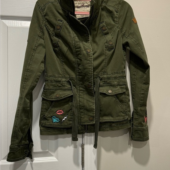 Hollister Cotton Twill Cargo Jacket Green Olive embroidery womens teens XS - Picture 4 of 14